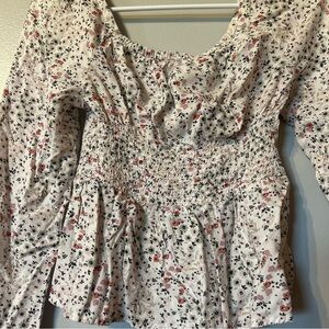 Japna‎ Crop Top Women’s Size Small floral  Smocked Balloon Sleeve Boho Fall Chic